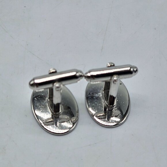 Silver Monogrammed P Oval Cufflinks Vintage Mid Century - Picture 3 of 4